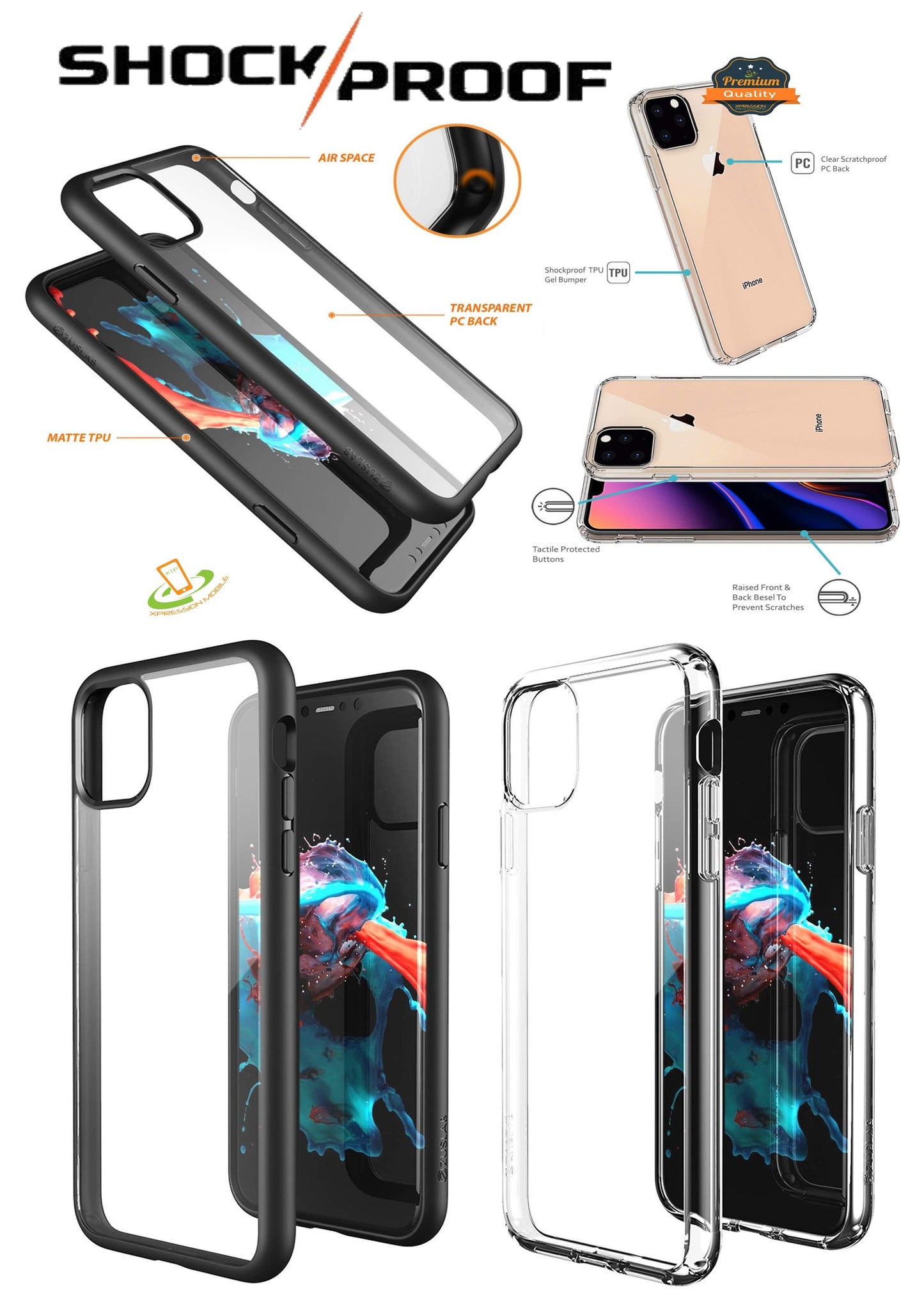 For Apple iPhone 14 Plus (6.7") Hybrid Crystal Clear Transparent Shock-Absorption Bumper with TPU + Hard PC Back Frame  Phone Case Cover