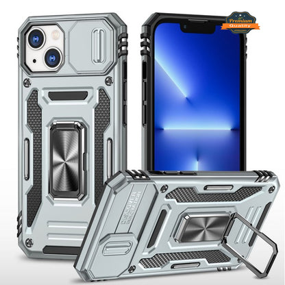 For Apple iPhone 14 /Plus Pro Max Kickstand & Slide Camera Lens Protection + 360° Rotate Ring Stand, Hybrid Shockproof  Phone Case Cover