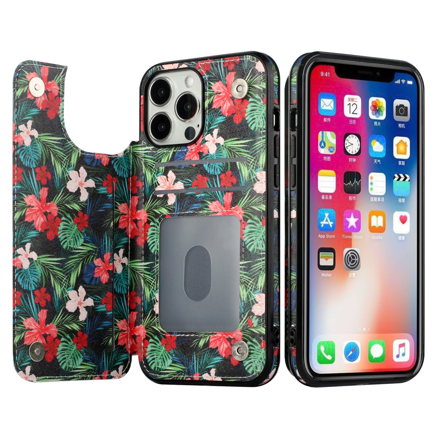 For Apple iPhone 13 Pro Max 6.7" Wallet PU Leather [Two Magnetic Clasp] [Card Slots] Stand Durable Back Storage Flip  Phone Case Cover