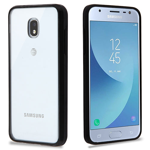 For Samsung Galaxy J3 V /J3 3rd Gen /Galaxy Express Prime 3 Slim Fit Hybrid Transparent Rubber Gummy Hard PC Silicone Clear Black Phone Case Cover