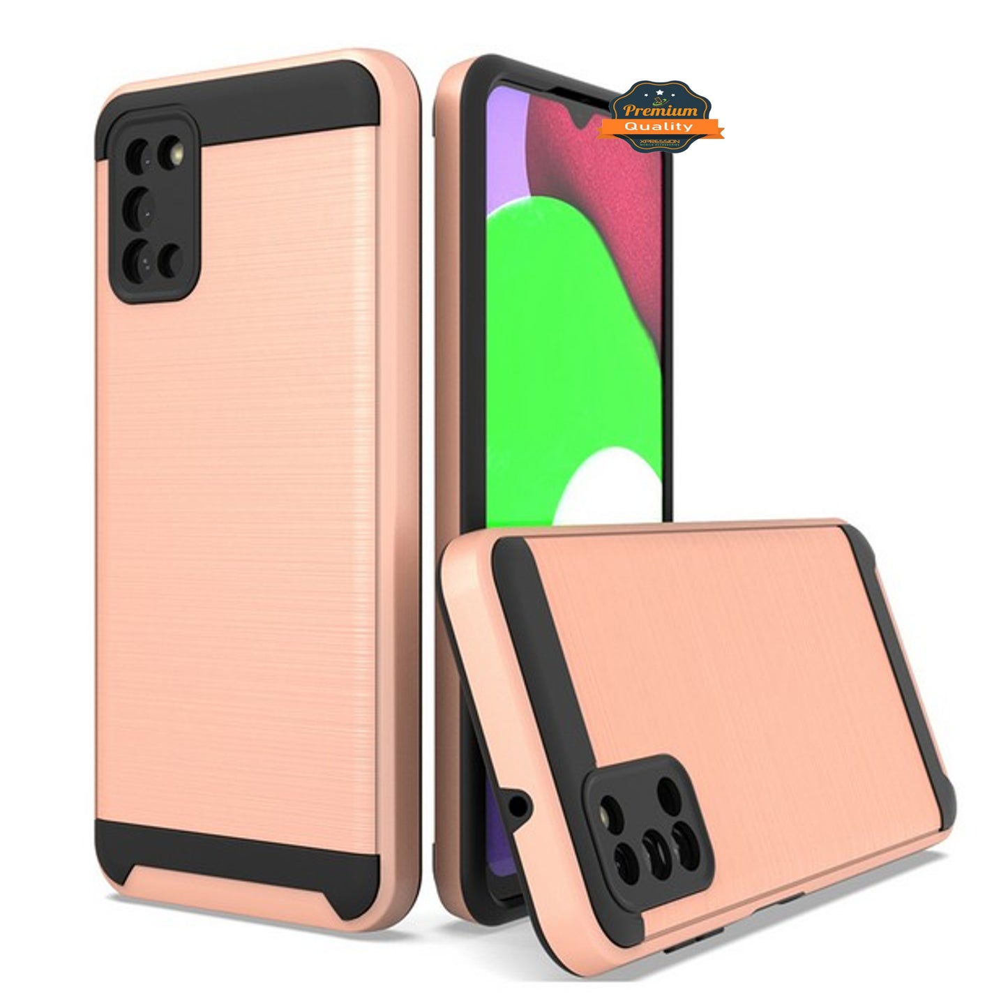 For Samsung Galaxy A03S Slim Rugged TPU + Hard PC Brushed Metal Texture Hybrid Dual Layer Defender Armor Shock Absorbing  Phone Case Cover
