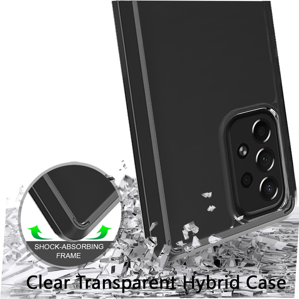For Samsung Galaxy A73 5G Hybrid Slim Crystal Clear Transparent Shock-Absorption Bumper with TPU + Hard PC Back Frame Black Phone Case Cover