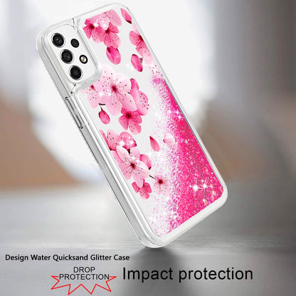 For Samsung Galaxy A33 5G Floral Design Quicksand Water Liquid Floating Sparkle Colorful Glitter Bling Flower Fashion Hybrid  Phone Case Cover