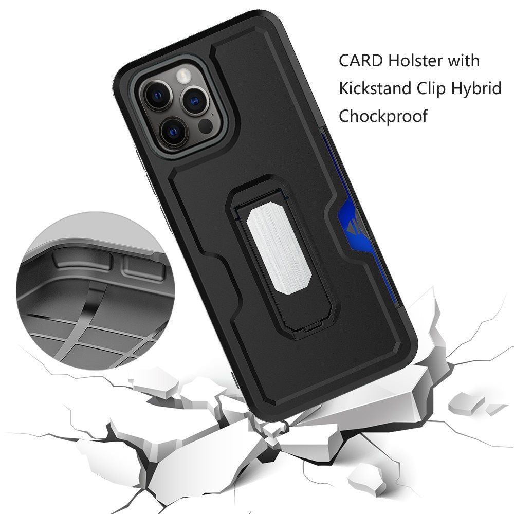For Apple iPhone 13 / Pro Max Mini Armor Belt Clip with Credit Card Holder, Holster, Kickstand Protective Full Body Heavy Duty Hybrid  Phone Case Cover