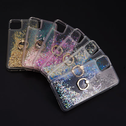 For Samsung Galaxy A13 5G Hybrid Bling Liquid Quicksand Glittering Sparkle TPU Rubber PC with Ring Stand Holder Kickstand  Phone Case Cover