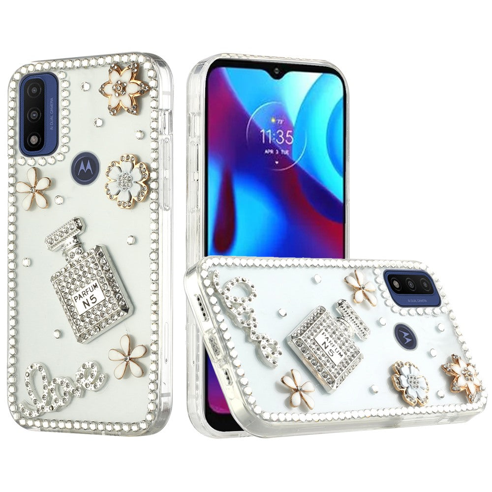 For Motorola Moto G Power 2022 Bling Clear Crystal 3D Full Diamonds Luxury Sparkle Transparent Rhinestone Hybrid Bumper  Phone Case Cover