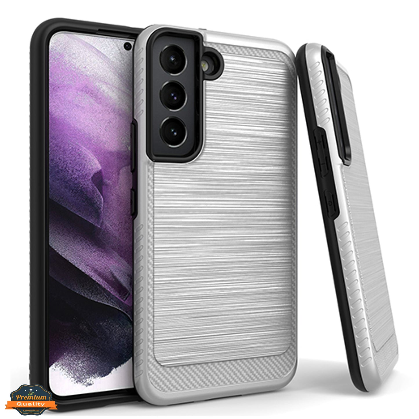 For Samsung Galaxy S22 /Plus Ultra Armor Brushed Texture Rugged Carbon Fiber Design Shockproof Dual Layers Hard PC + TPU Protective  Phone Case Cover
