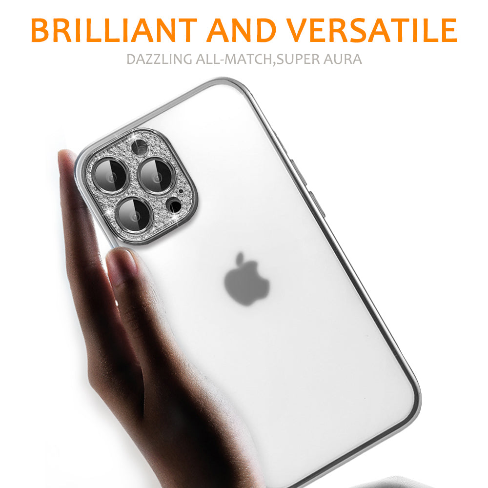 For Apple iPhone 14 /Plus Pro Max Clear Transparent with Color Frame & Diamond Bling Full Camera Lens Raised  Phone Case Cover