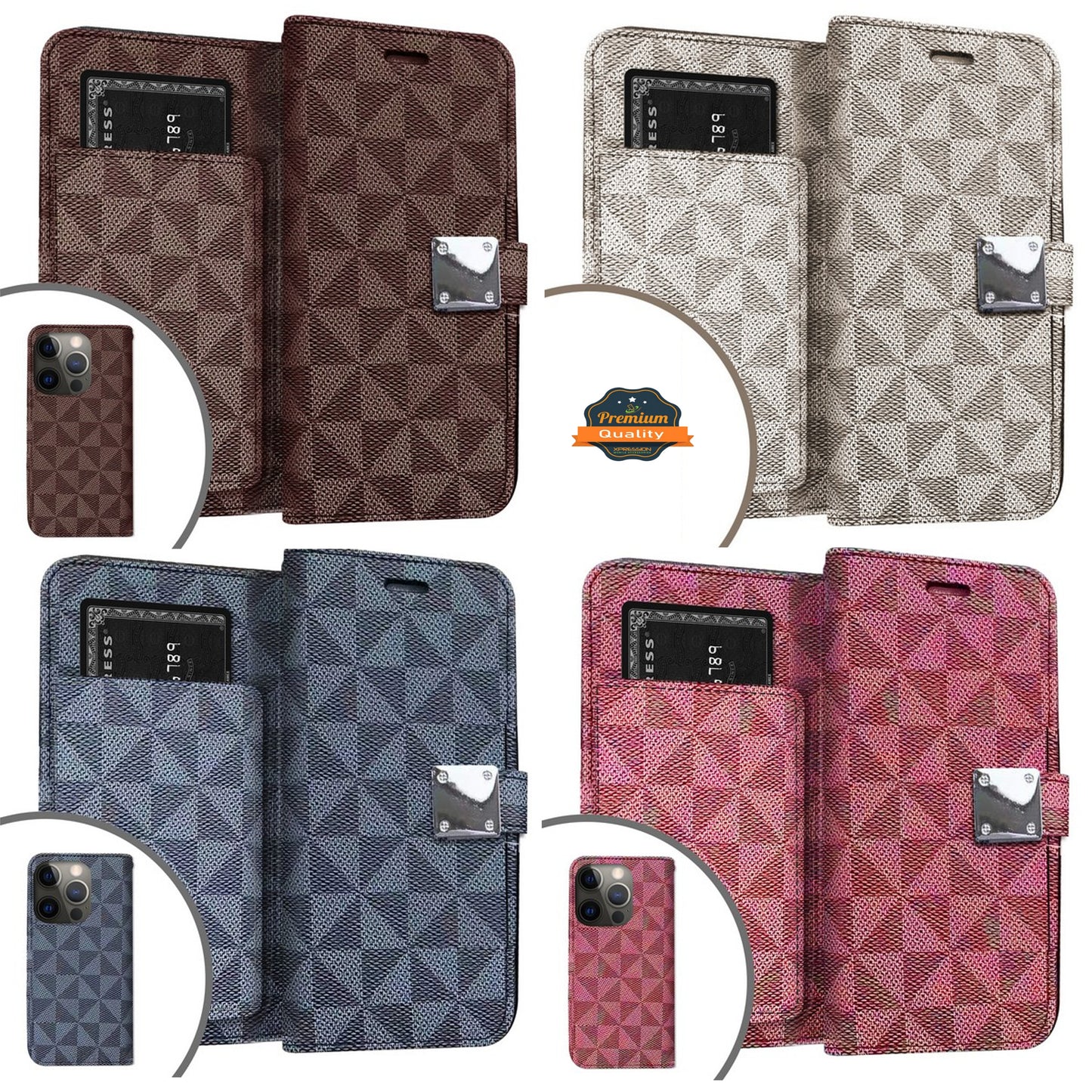 For Apple iPhone 14 Plus (6.7") Premium Fabric Wallet Case 6 Credit Card Slot ID Cash Storage Carrying Pouch Folio Flip Stand  Phone Case Cover