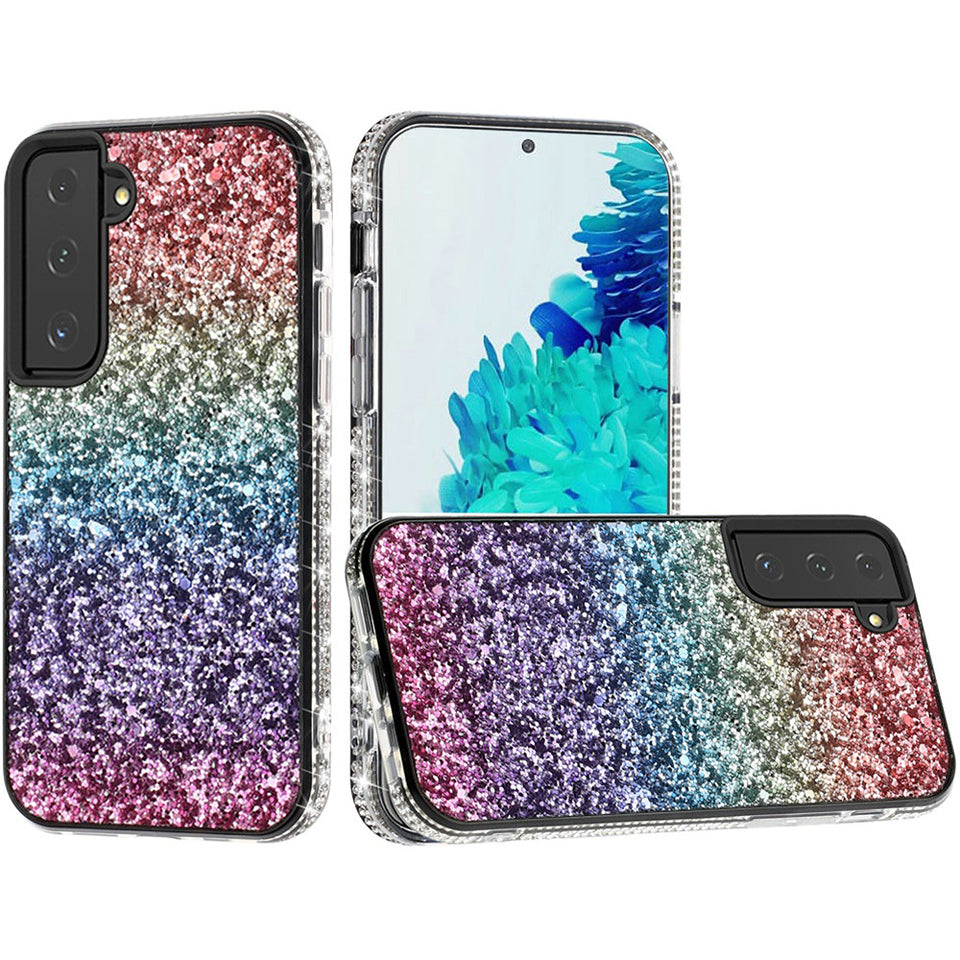 For Apple iPhone 14 /Plus Pro Max Rhinestone Sparkling Rainbow Gradual Glitter Full Diamonds Bling Hybrid Rugged  Phone Case Cover