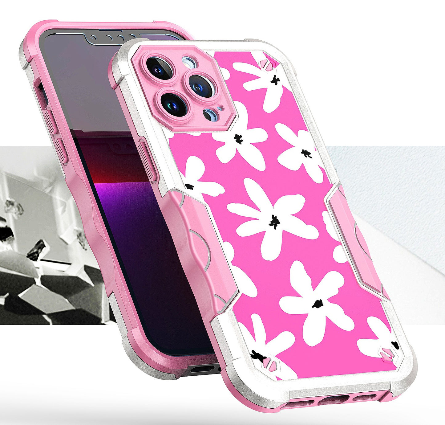 For Apple iPhone 14 Pro Max (6.7") Fashion Design Shockproof Hybrid Stylish Pattern Heavy Duty Rubber Armor  Phone Case Cover