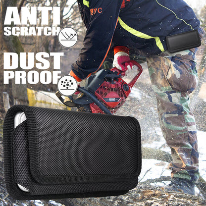 Universal Horizontal Cell Phone Case Nylon Holster Carrying Pouch with Belt Clip and 2 Card Slots fit Large Devices 7" For Apple iPhone 12 Pro Max (6.7 inch) [Black]