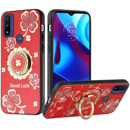 For Motorola Moto G Power 2022 Diamond Bling Sparkly Glitter Ornament Engraving Hybrid Ring Stand Holder Rugged Fashion  Phone Case Cover