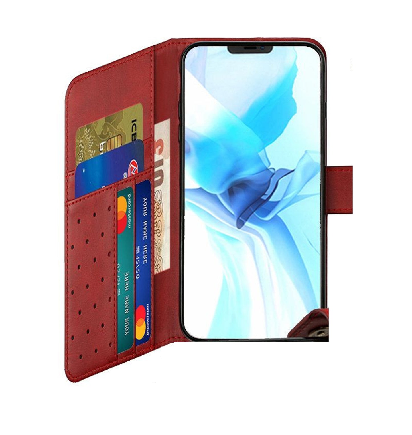 For Apple iPhone 8 Plus/7 Plus/6 6S Plus Wallet Case with Credit Card Holder, PU Leather Flip Pouch Kickstand & Strap Red Phone Case Cover