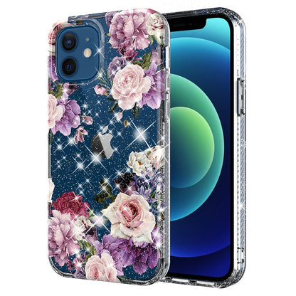 For Apple iPhone 8 Plus/7 Plus/6 Plus/6s Plus Slim Hybrid Shiny Glitter Clear Floral Pattern Bloom Flower Design Hard PC  Phone Case Cover