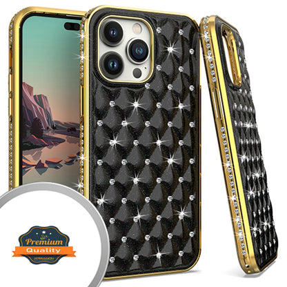 For Apple iPhone 14 Plus /Pro Max Diamonds Fashion Bling Rhinestone Glitter Luxury Plating Hybrid TPU Sturdy Hard PC TPU Back  Phone Case Cover