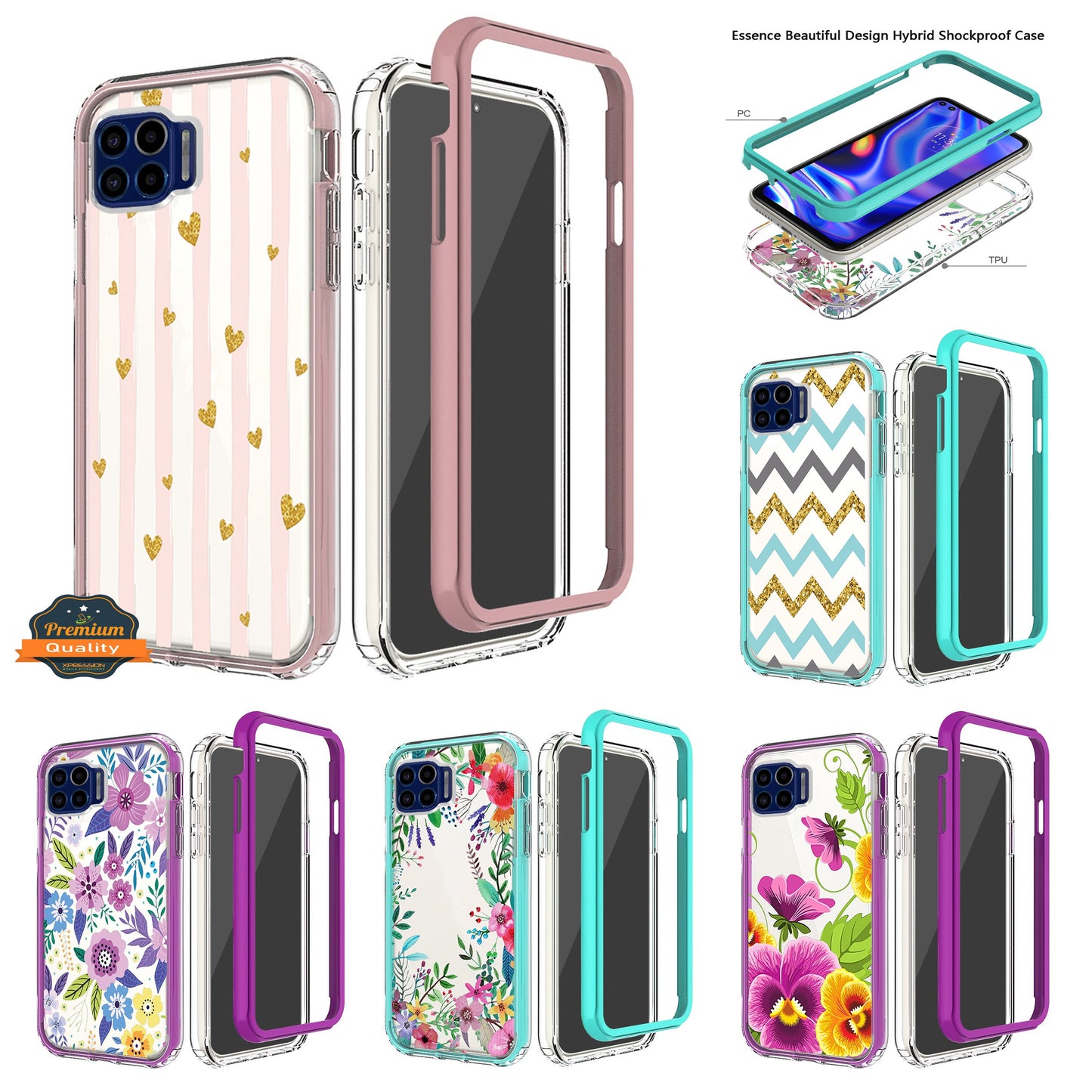 For Apple iPhone 14 Pro (6.1") Beautiful Design 3in1 Hybrid Triple Layer Armor Hard PC Plastic Rubber Frame  Phone Case Cover