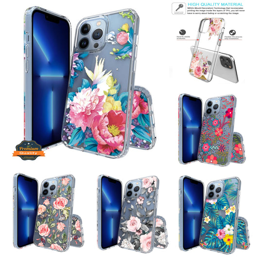 For Samsung Galaxy A03 Core Floral Patterns Design Transparent Silicone Shock Absorption Bumper Slim Hard PC Back  Phone Case Cover
