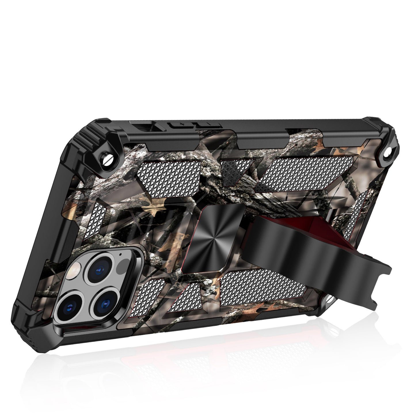 For Apple iPhone 14 Pro (6.1") Heavy Duty Hybrid Camouflage Fold Slide Kickstand [Military Grade] Rugged Protective Camo Army Phone Case Cover