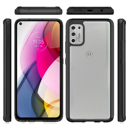 For Motorola Moto G50 5G Hybrid Slim Crystal Clear Transparent Shock-Absorption Bumper with TPU + Hard PC Back Frame Black Phone Case Cover