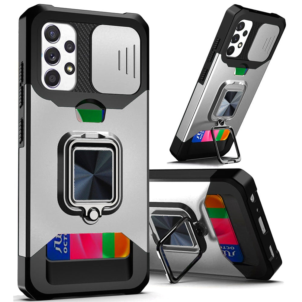 For Samsung Galaxy A02S Wallet Case with Ring Stand, Slide Camera Cover and Credit Card Holder, Military Grade Shockproof  Phone Case Cover