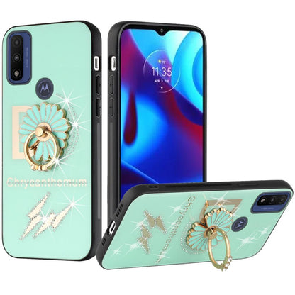 For Motorola Moto G Power 2022 Diamond Bling Sparkly Glitter Ornament Engraving Hybrid Ring Stand Holder Rugged Fashion  Phone Case Cover