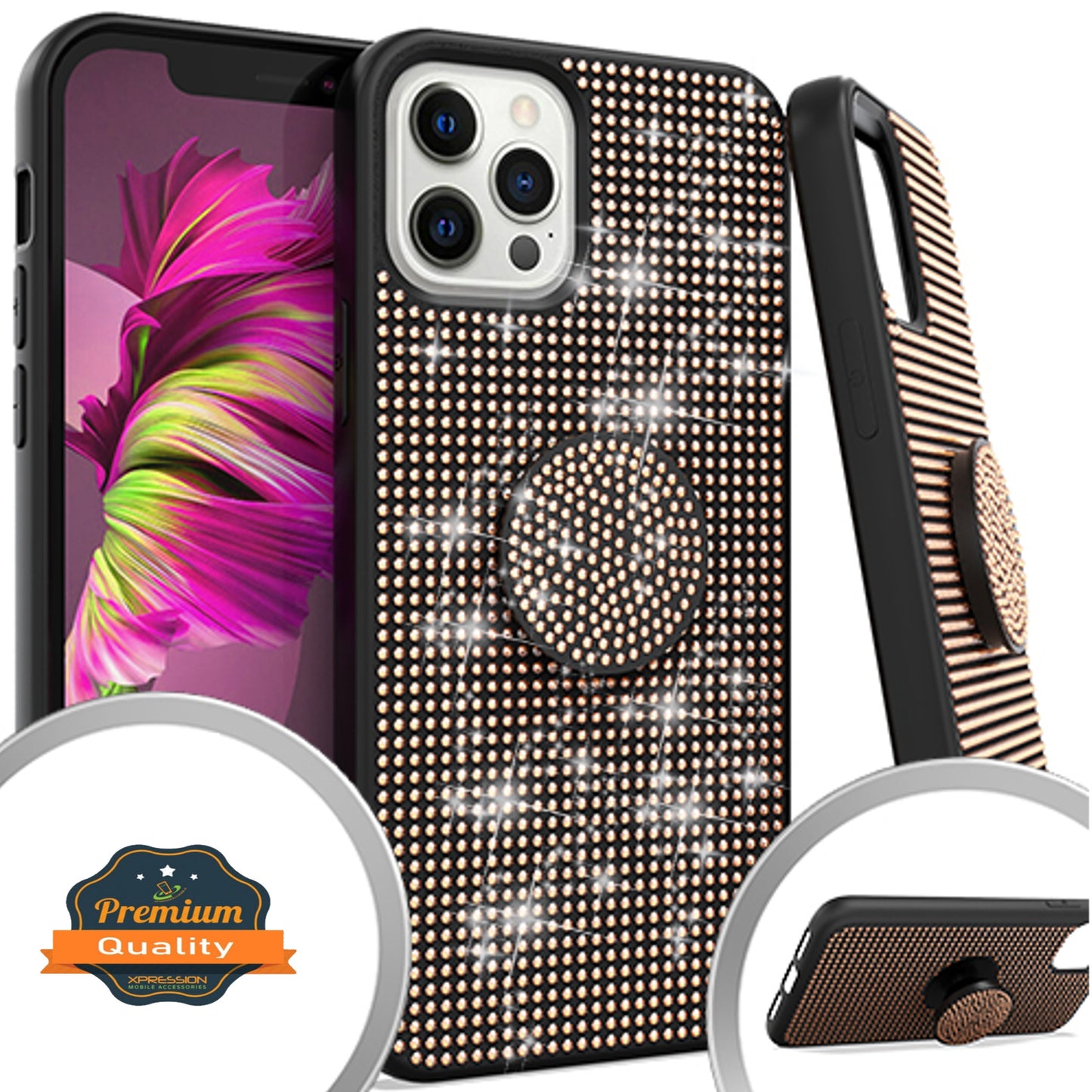 For Apple iPhone 14 Plus /Pro Max Luxury Glitter Sparkle Bling Rugged Hybrid Slim with Collapsible Stand Ring Holder Hard  Phone Case Cover