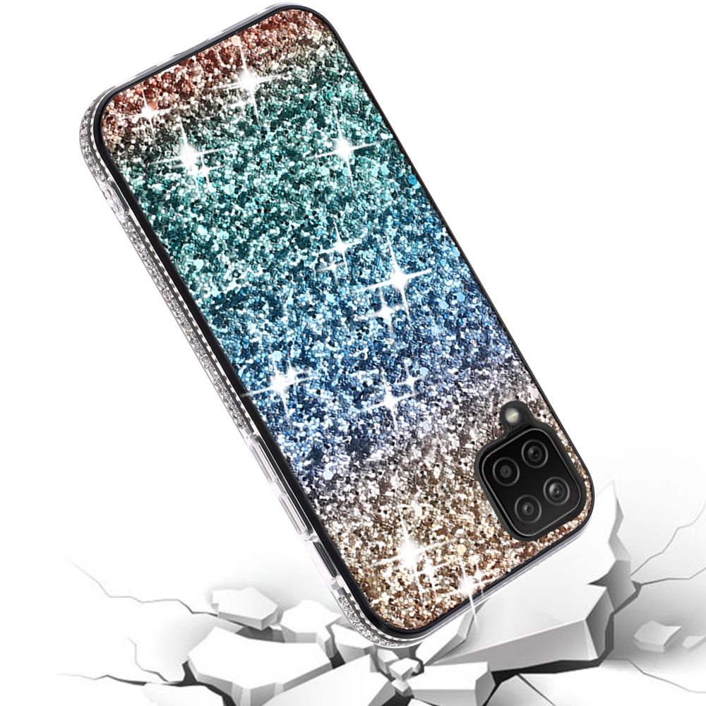For Samsung Galaxy A42 5G Rhinestone Sparkling Rainbow Gradual Glitter Full Diamond Bling Protective Hybrid Rugged Slim TPU Bumper  Phone Case Cover