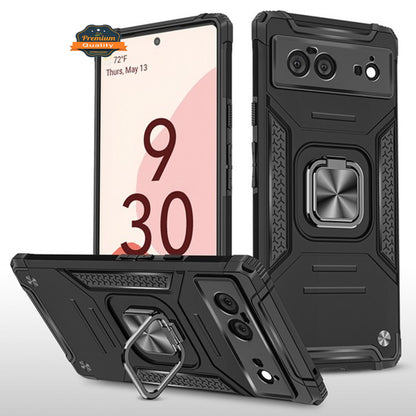 For Google Pixel 6 / 6 Pro Hybrid Dual Layer TPU and Hard PC Anti-Slip Full-Body Rugged Protective with Ring Stand Magnetic Kickstand  Phone Case Cover