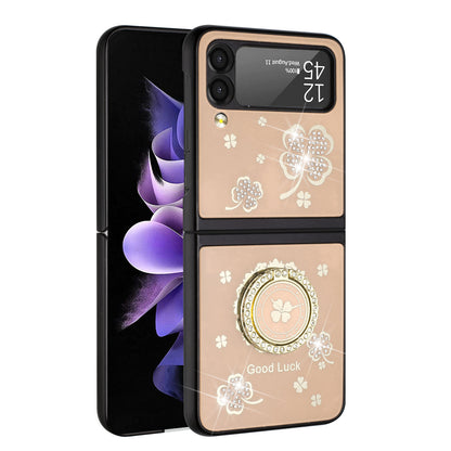 For Samsung Galaxy Z Fold 3 5G Diamond Bling Sparkly Glitter Ornaments Engraving Hybrid with Ring Stand Holder Fashion  Phone Case Cover