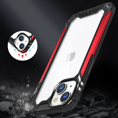 For Apple iPhone 14 (6.1") Metal Frame Transparent Hybrid Rubber TPU + Hard PC Color Bumper Frame Shockproof  Phone Case Cover