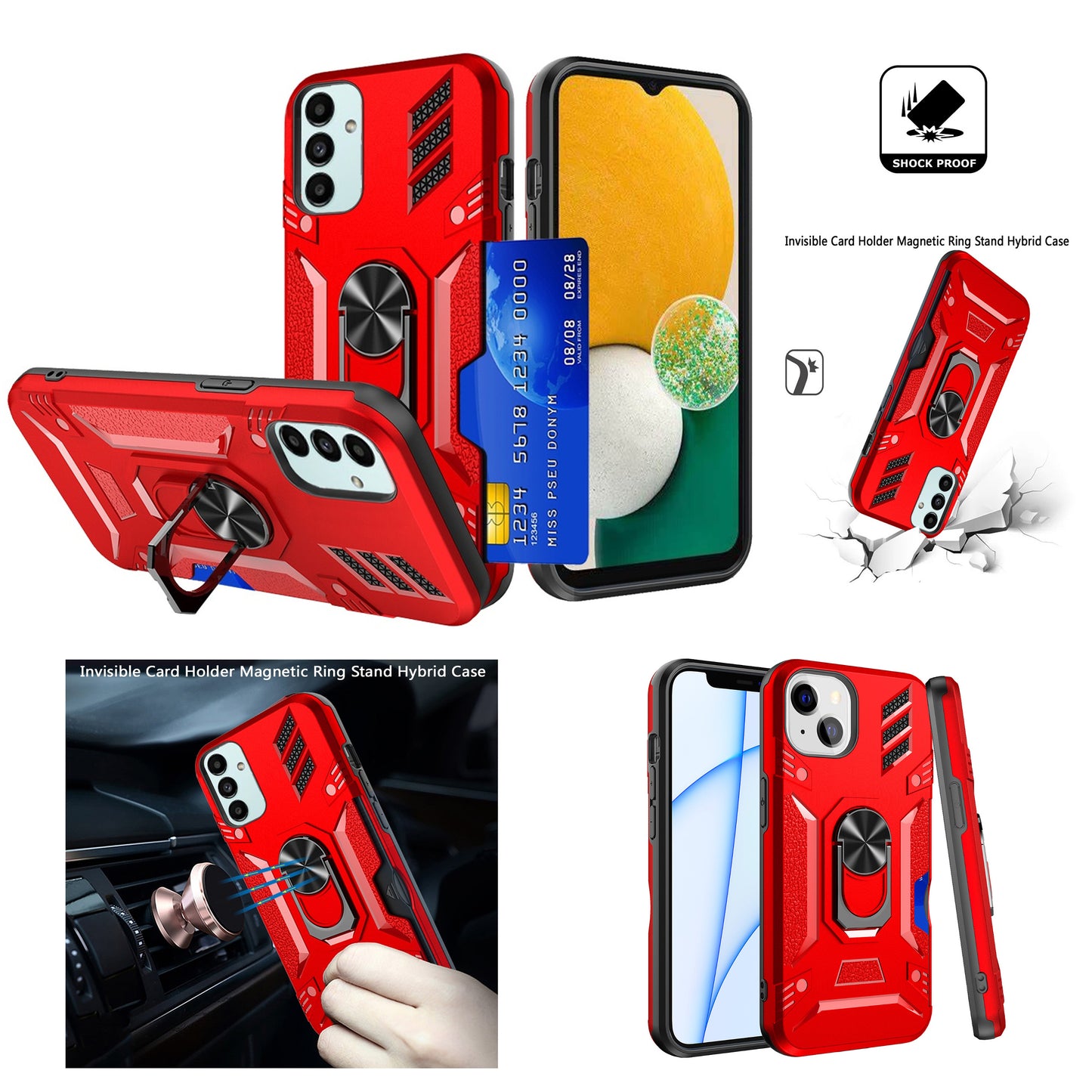 For Samsung Galaxy A33 5G Wallet Case Hybrid Ring Stand with Invisible Credit Card Holder Heavy Duty Shockproof Rugged  Phone Case Cover