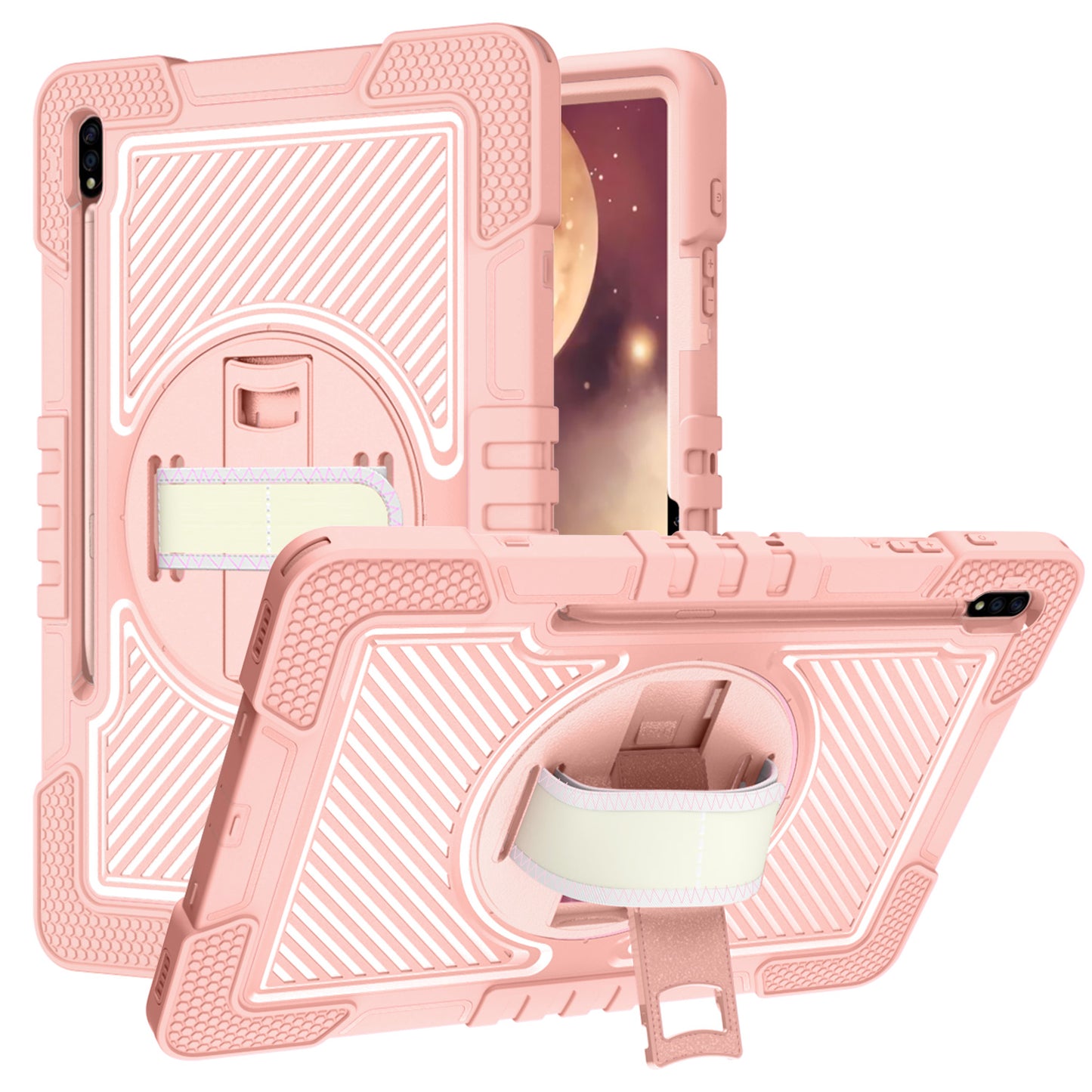 Case for Samsung Galaxy Tab A8 10.5 inch (2022) Hybrid 3in1 Multi-Functional Tablet Case with Hand, Shoulder Strap, Pencil & Stand Holder Rose Gold Tablet Cover