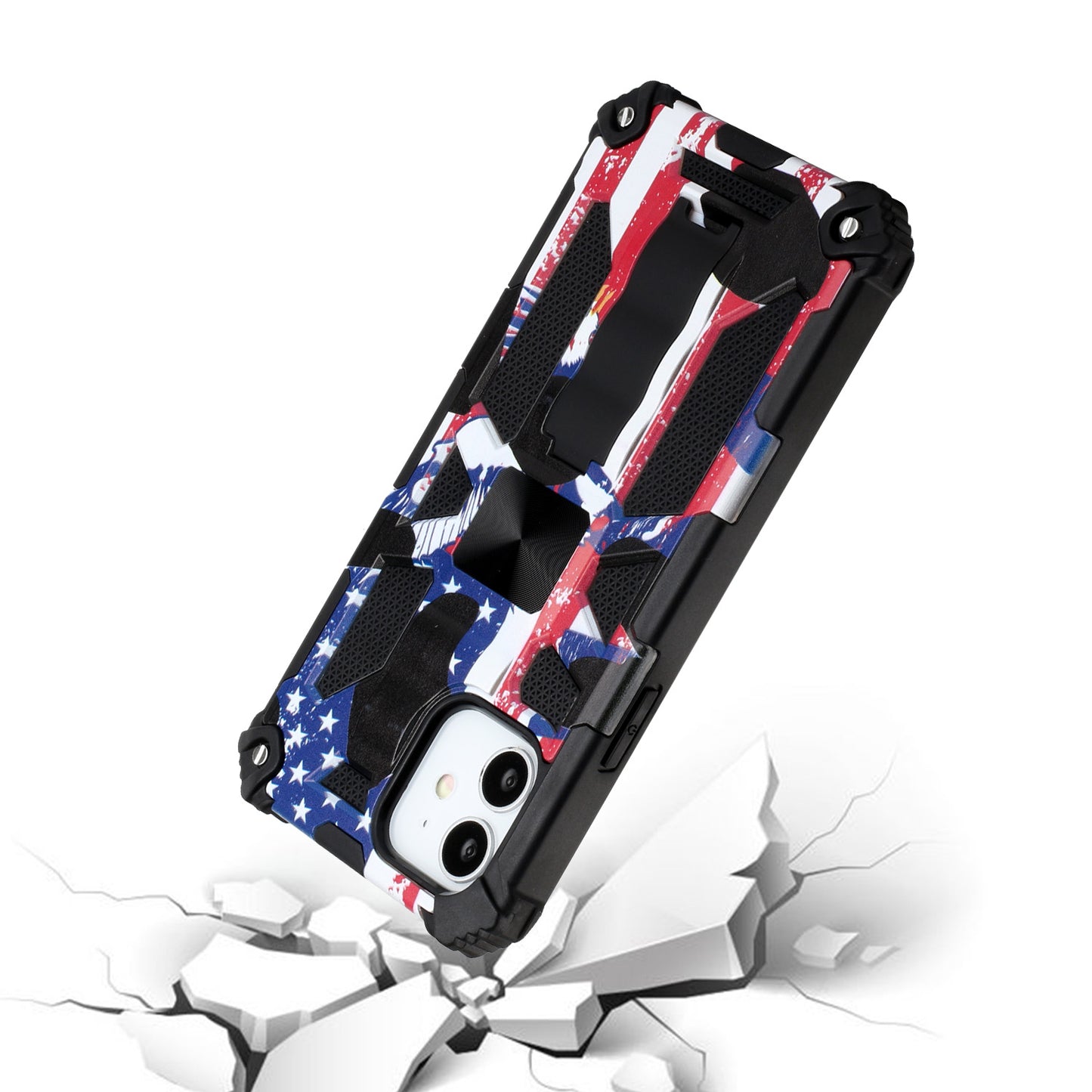 For Apple iPhone 14 Pro (6.1") Heavy Duty Hybrid Fold Slide Kickstand [Military Grade] Rugged Magnetic Car Mount Stand American Flag USA Phone Case Cover