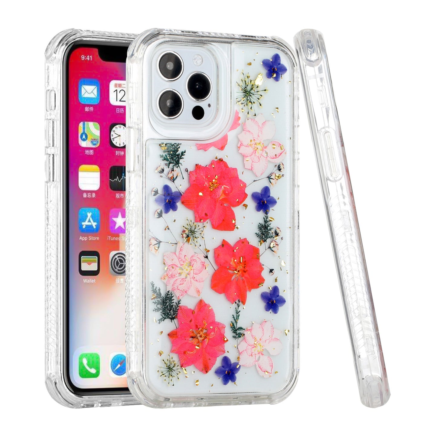 For Samsung Galaxy S22 Ultra Sparkle Glitter Floral Epoxy Design Shockproof Hybrid Fashion Bling Rubber TPU  Phone Case Cover