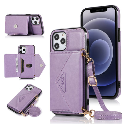 For Apple iPhone 14 /Plus Pro Max Wallet Case Credit Card ID Money Holder Lanyard Neck Strap Flip PU Leather  Phone Case Cover
