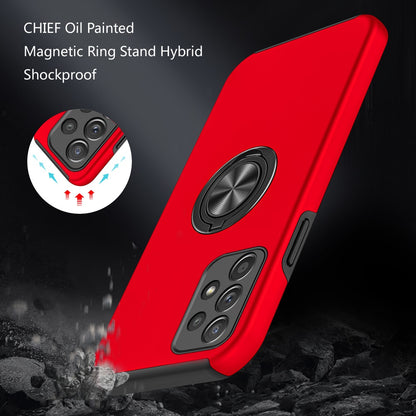 For Samsung Galaxy A32 5G Hybrid 360 Rotatable Invisible Ring Stand Holder Fit Magnetic Car Mount Shockproof Slim Red Phone Case Cover
