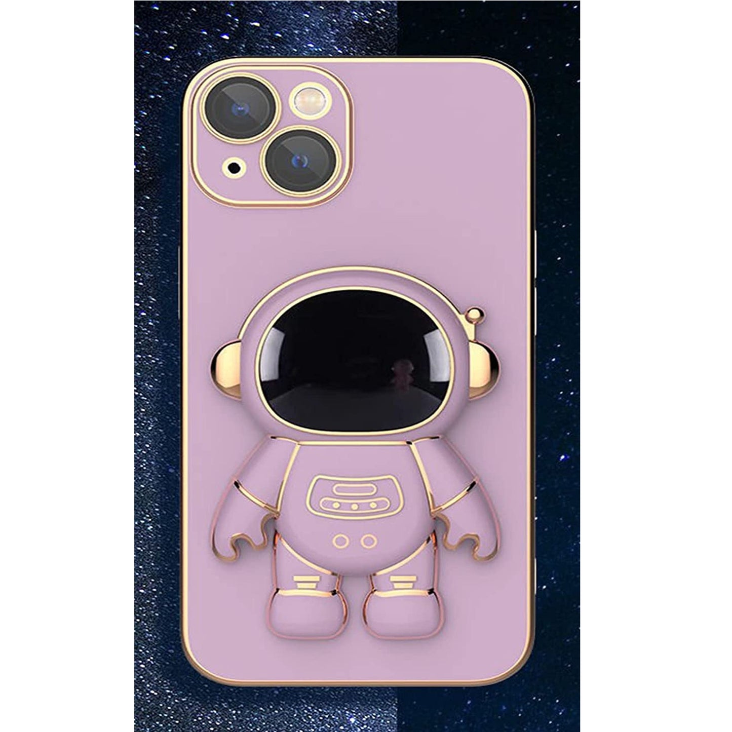 For Apple iPhone 14 /Plus Pro Max Astronaut Hidden Stand Holder Plating Hybrid Electroplated Bumper Shockproof Armor Cute  Phone Case Cover