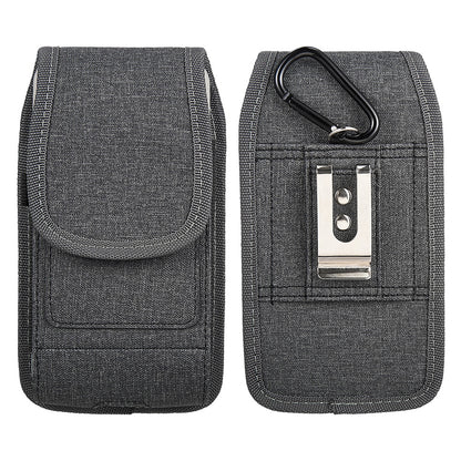 For Samsung Galaxy A23 5G Universal Vertical Fabric Case Holster with Dual Credit Card Slots, Belt Loop & Carabiner Carrying Phone Pouch [Black]