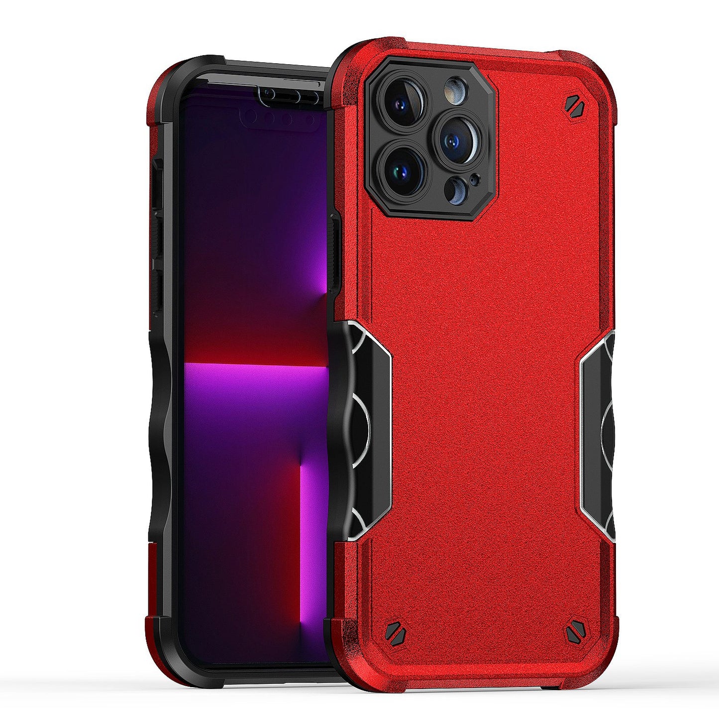 For Apple iPhone 14 Pro (6.1") Tough Shockproof Hybrid Heavy Duty Dual Layer TPU Bumper Rugged Rubber Defend Armor Red Phone Case Cover