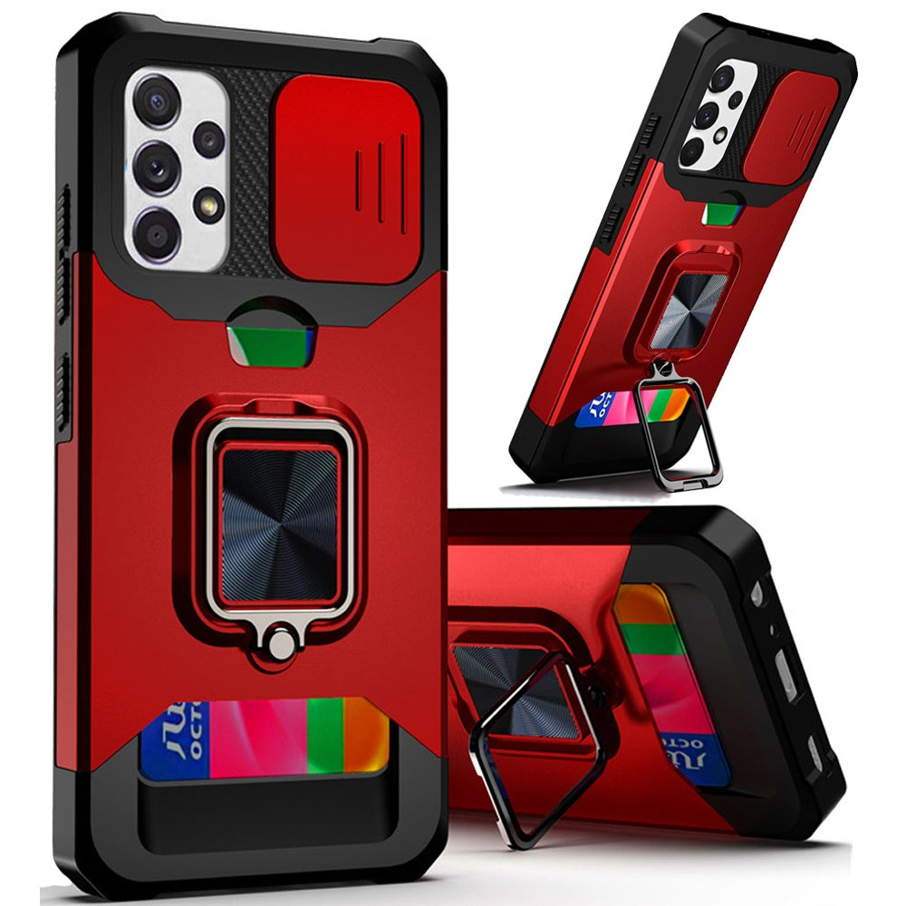 For Samsung Galaxy A02S Wallet Case with Ring Stand, Slide Camera Cover and Credit Card Holder, Military Grade Shockproof  Phone Case Cover