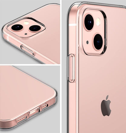 For Apple iPhone 13 (6.1") Transparent Gummy Acrylic TPU Hybrid Cushion Rigid Shock Protection Rubber Bumper Hard Back Clear Phone Case Cover