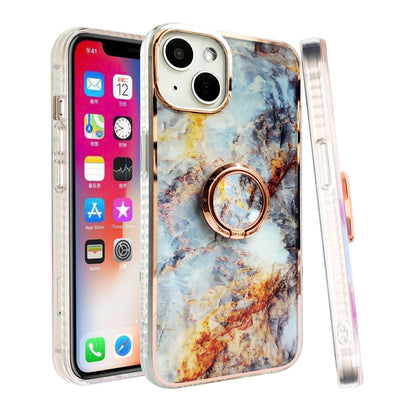For Apple iPhone 14 Pro Max (6.7") Pattern Fashion Design Chromed Edge IMD with Ring Kickstand Hybrid Hard Back  Phone Case Cover