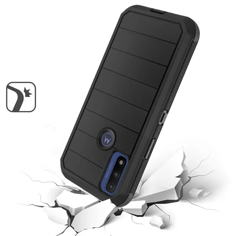 For Motorola Moto G Pure /G Power 2022 Holster 3in1 Heavy Duty Rugged Hard PC + TPU with Swivel Belt Clip and Kickstand Black Phone Case Cover
