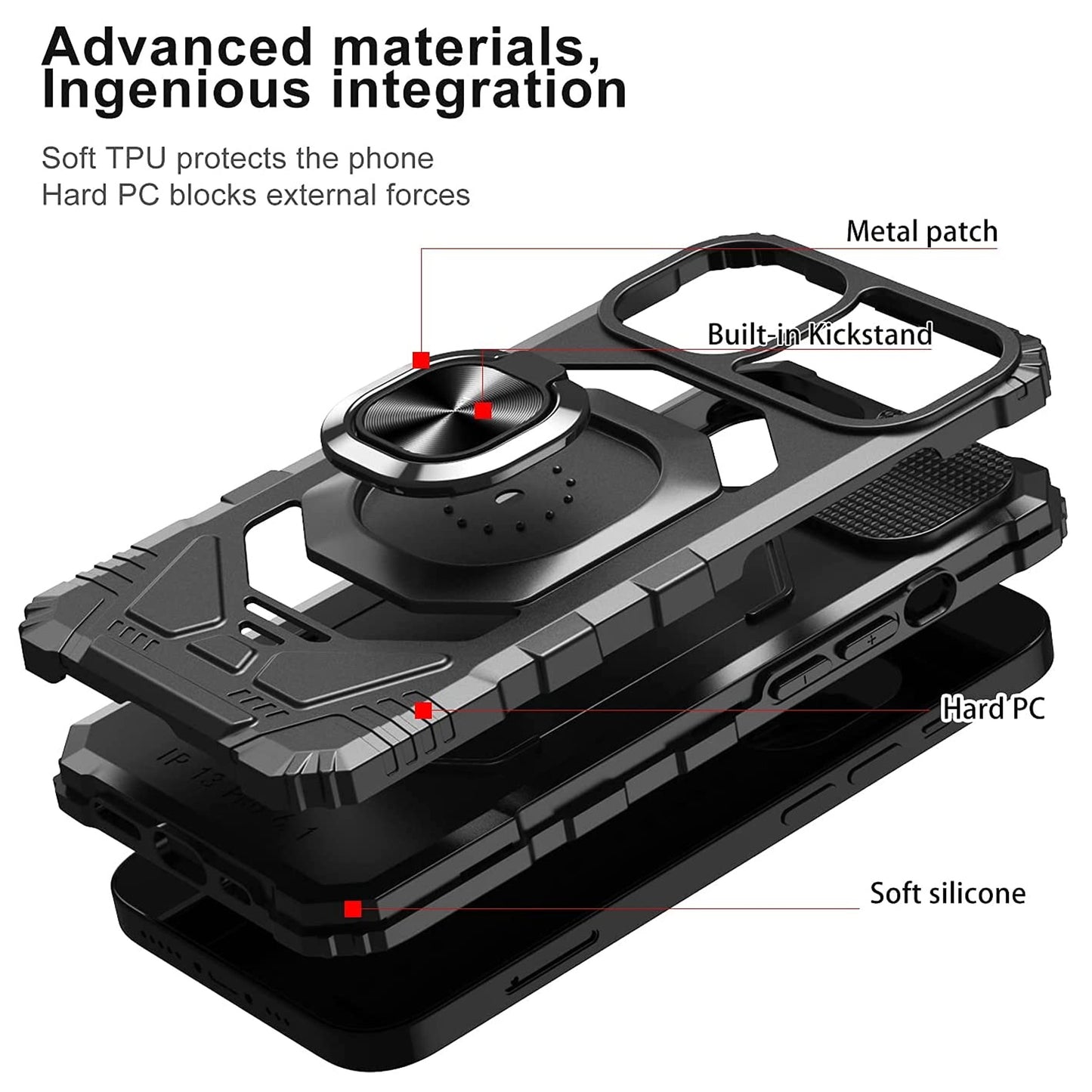 For OnePlus 10 Pro 5G Armor Hybrid Stand Ring Hard TPU Rugged Body Protective [Military-Grade] Magnetic Car Ring Holder  Phone Case Cover