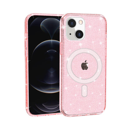 For Apple iPhone 14 Plus (6.7") MagSafe Compatible Glitter Shiny Sparkle Bling TPU Rubber Hard PC Back Hybrid Frame  Phone Case Cover