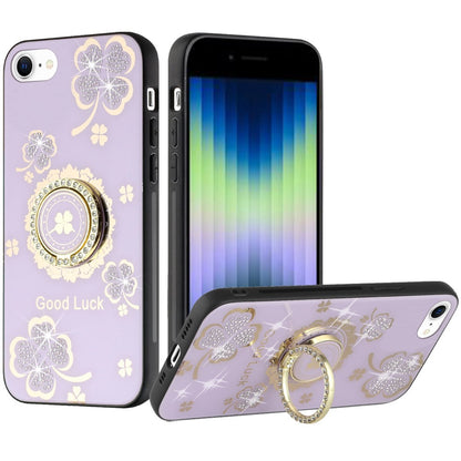 For Apple iPhone 14 Plus (6.7") Diamond 3D Bling Sparkly Glitter Ornaments Engraving Hybrid Ring Stand Fashion  Phone Case Cover