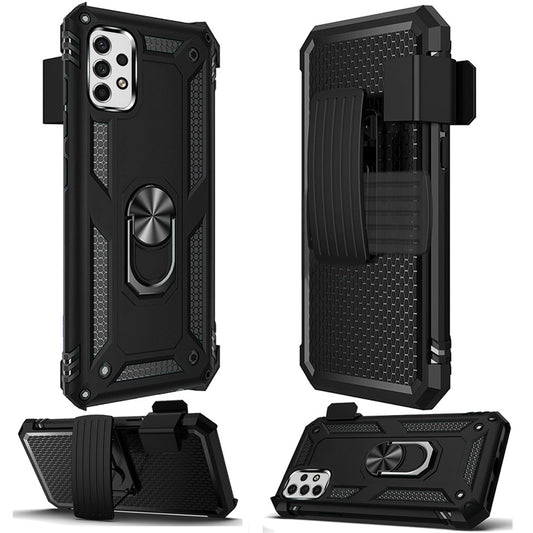For Samsung Galaxy A23 5G Hybrid Armor with Belt Clip Holster Ring Stand Holder, Military Grade Fit Magnetic Car Mount Black Phone Case Cover