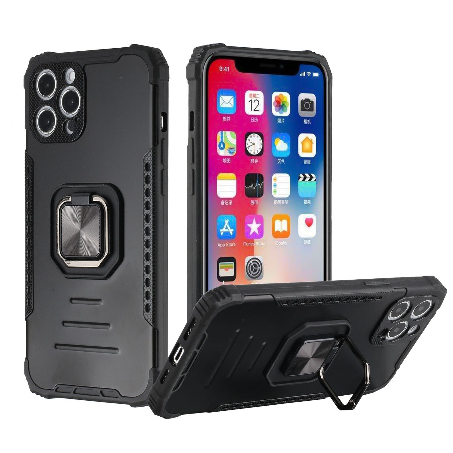 For Apple iPhone 12 /Pro Max Hybrid Cases with Stand Magnetic Ring Kickstand Shockproof Armor Heavy Duty Military Grade  Phone Case Cover