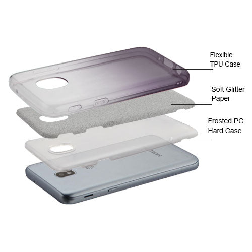 For Samsung Galaxy J3 V /J3 3rd Gen /Galaxy Express Prime 3 Stylish Gradient Glitter Design Hybrid Rubber TPU Hard PC Slim Silver Black Phone Case Cover